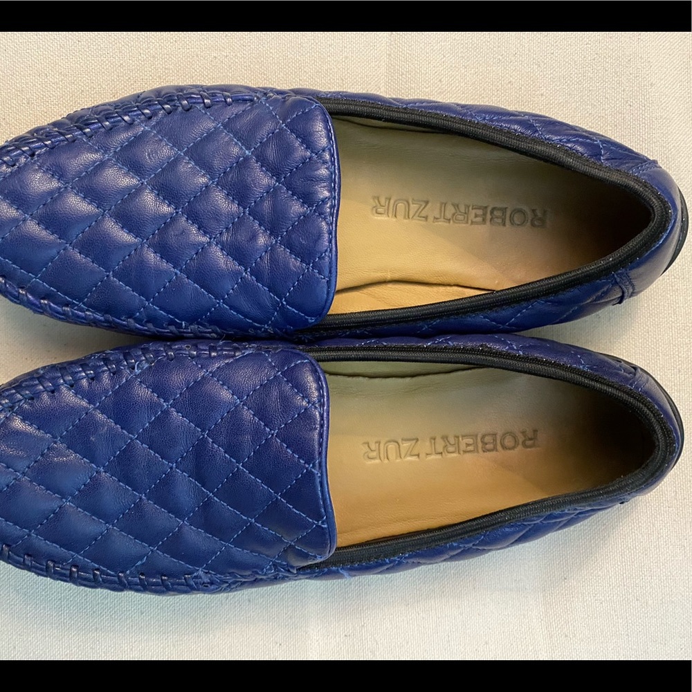 Robert Zur Quilted Leather Driving Loafers in Blue